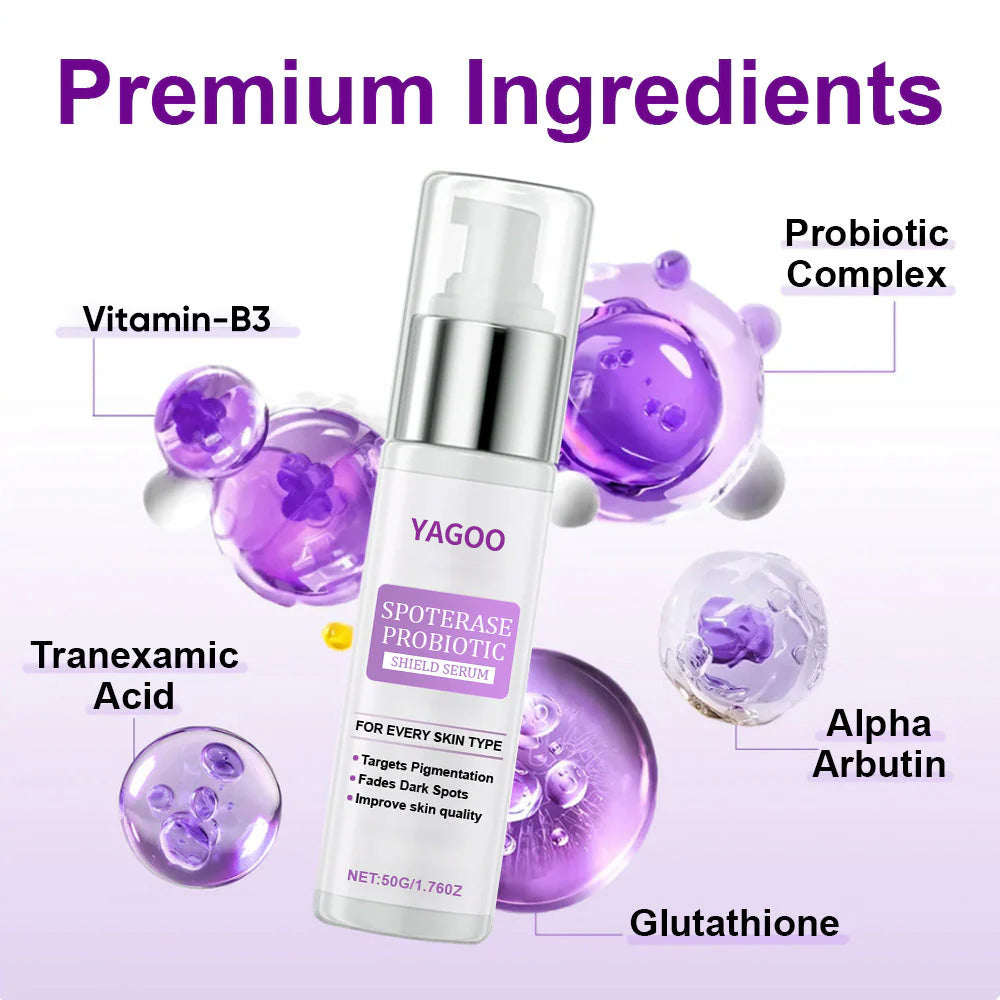 🌟YAGOO® 𝐒𝐩𝐨𝐭𝐄𝐫𝐚𝐬𝐞 𝐏𝐫𝐨𝐛𝐢𝐨𝐭𝐢𝐜 𝐒𝐡𝐢𝐞𝐥𝐝 𝐒𝐞𝐫𝐮𝐦 – Fades Dark Spots, Evens Skin Tone & Boosts Radiance✨💜