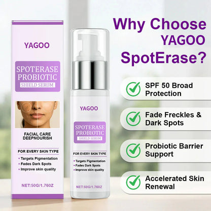 🌟YAGOO® 𝐒𝐩𝐨𝐭𝐄𝐫𝐚𝐬𝐞 𝐏𝐫𝐨𝐛𝐢𝐨𝐭𝐢𝐜 𝐒𝐡𝐢𝐞𝐥𝐝 𝐒𝐞𝐫𝐮𝐦 – Fades Dark Spots, Evens Skin Tone & Boosts Radiance✨💜